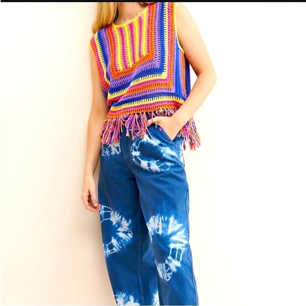 Free People Happy Sheep Happy days colorfulā crocheted fringe tank size small